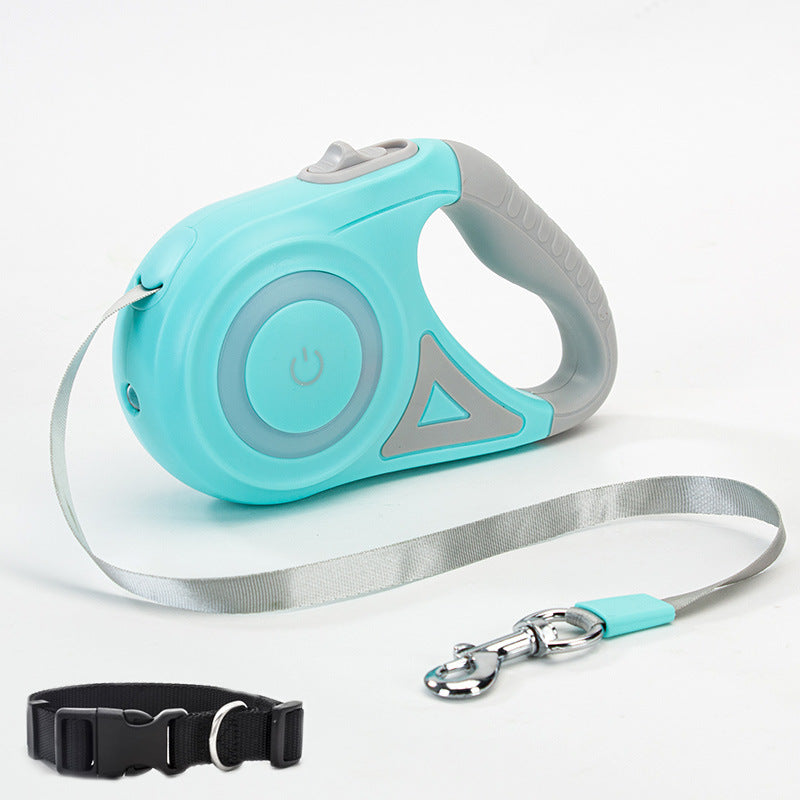 NightGlow™ Retractable Leash + Collar – Built-In Spotlight for Safe Walks