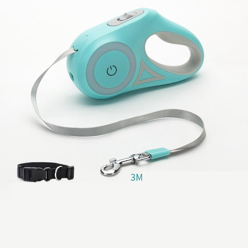 NightGlow™ Retractable Leash + Collar – Built-In Spotlight for Safe Walks