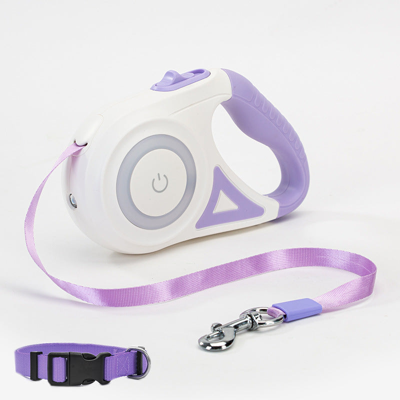 NightGlow™ Retractable Leash + Collar – Built-In Spotlight for Safe Walks