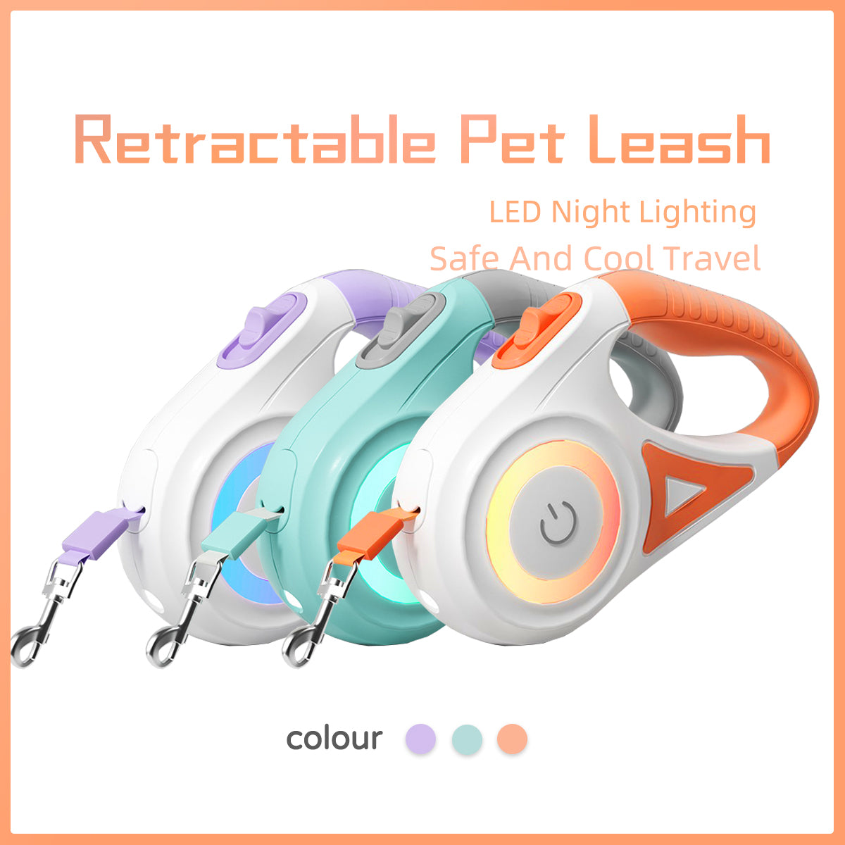 NightGlow™ Retractable Leash + Collar – Built-In Spotlight for Safe Walks